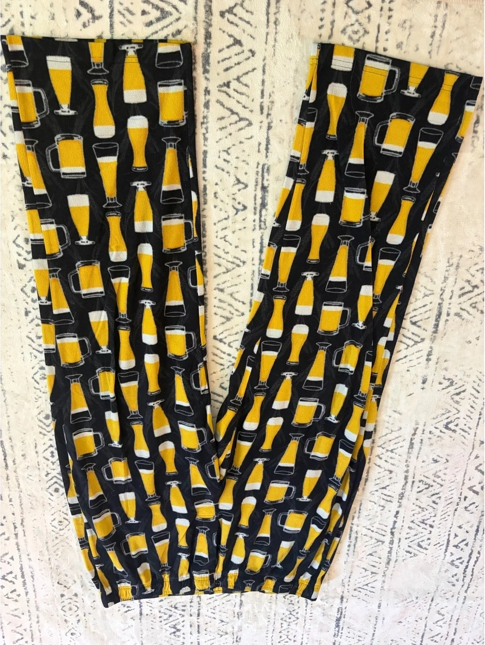 Men's XL Black Lounge Pants with Yellow Beer Glass Print